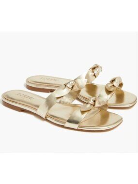 J. Crew Factory Double Knotted Bow Women's Gold Sandals size 7.5 flat classic